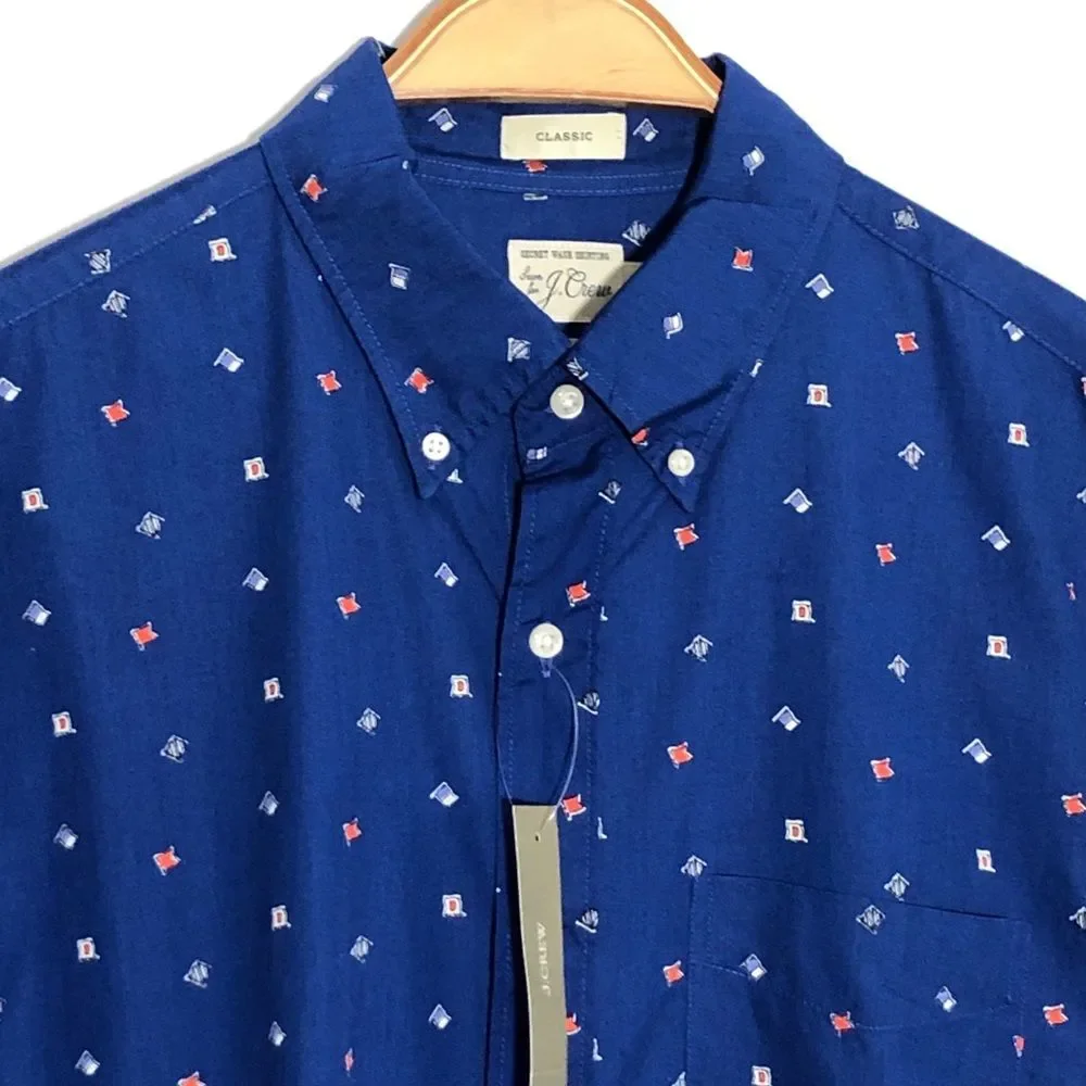 J. Crew Shirt Mens Medium Blue Secret Wash Poplin Button Down Nautical Flag New